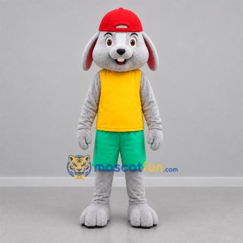 Custom Gray Yellow and Green Rabbit Mascot Costume Adult Full Body Suit for Children's Events