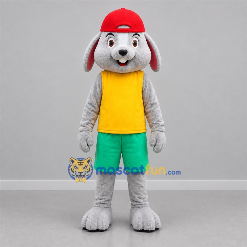 Custom Gray Yellow and Green Rabbit Mascot Costume Adult Full Body Suit for Children's Events