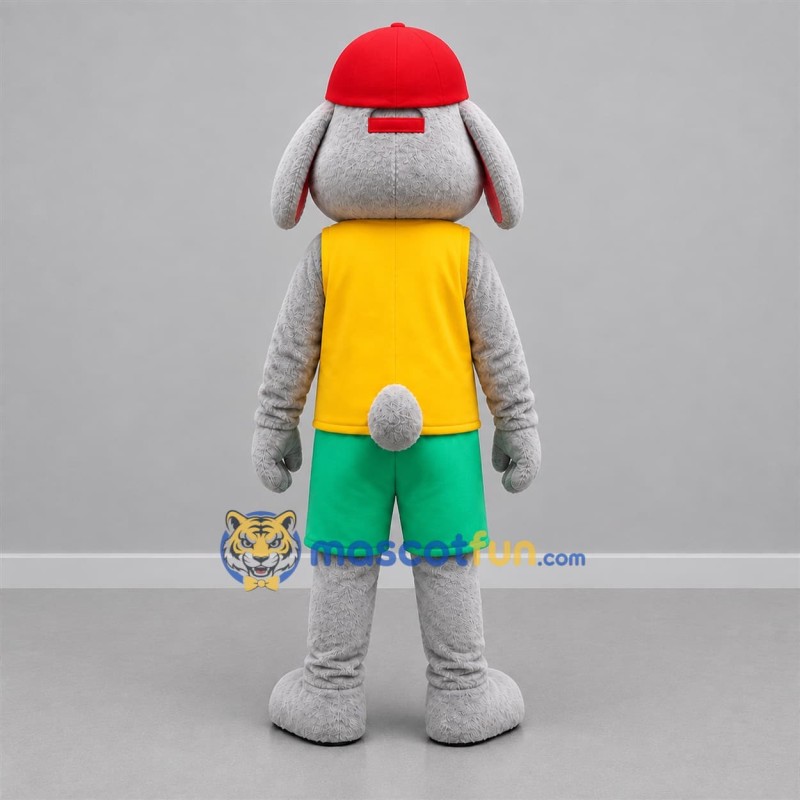 Custom Gray Yellow and Green Rabbit Mascot Costume Adult Full Body Suit for Children's Events