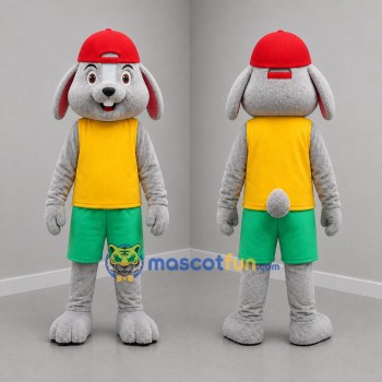 Custom Gray Yellow and Green Rabbit Mascot Costume Adult Full Body Suit for Children's Events
