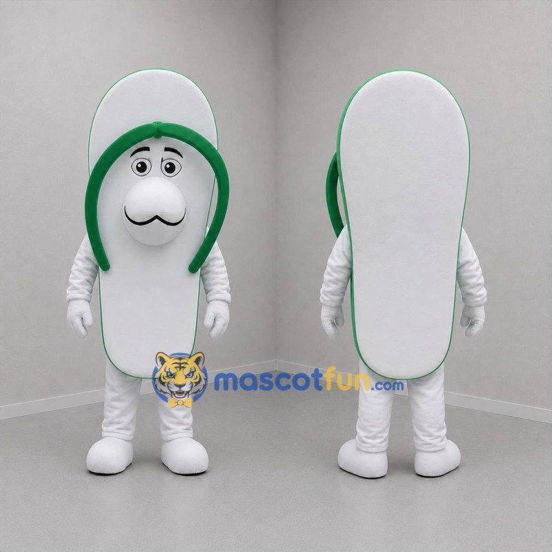 Custom White and Green Flip Flop Mascot Costume Adult Full Body Suit for Beach Events