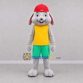 Custom Gray Yellow and Green Rabbit Mascot Costume Adult Full Body Suit for School Events