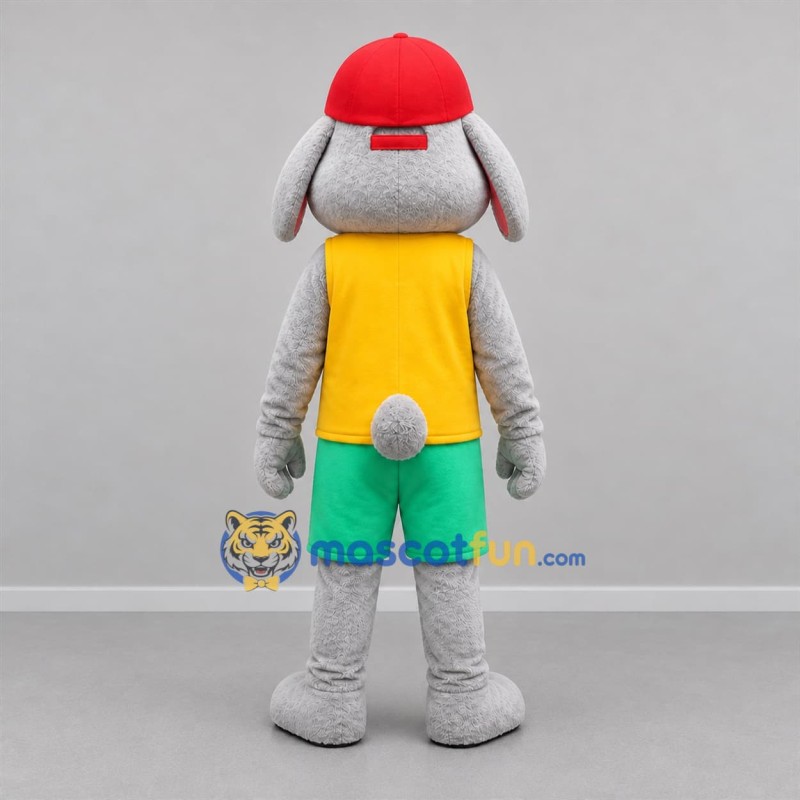 Custom Gray Yellow and Green Rabbit Mascot Costume Adult Full Body Suit for School Events
