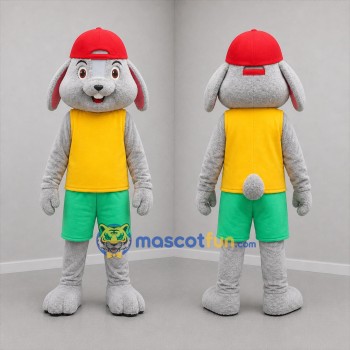 Custom Gray Yellow and Green Rabbit Mascot Costume Adult Full Body Suit for School Events