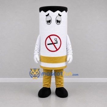 Custom White Black and Gold No Smoking Cigarette Mascot Costume Adult Full Body Suit for Health Awareness Events
