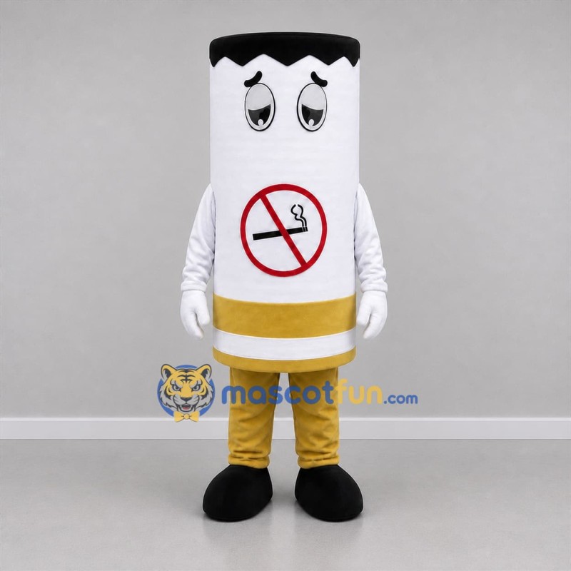 Custom White Black and Gold No Smoking Cigarette Mascot Costume Adult Full Body Suit for Health Awareness Events