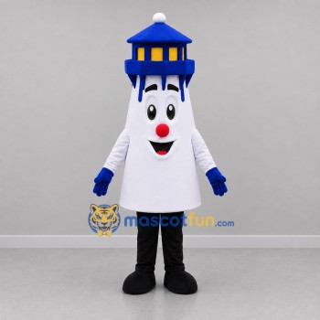 Custom White and Blue Lighthouse Mascot Costume Adult Full Body Suit for Coastal Events