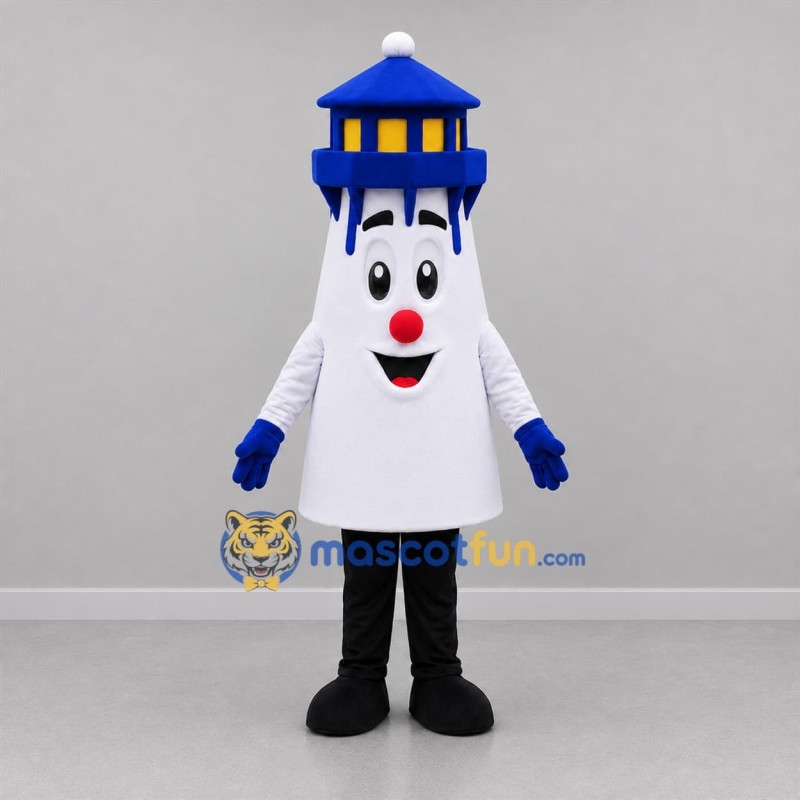 Custom White and Blue Lighthouse Mascot Costume Adult Full Body Suit for Coastal Events