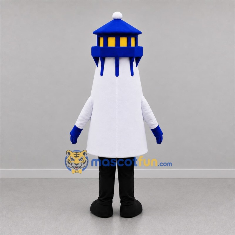 Custom White and Blue Lighthouse Mascot Costume Adult Full Body Suit for Coastal Events