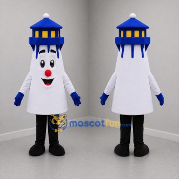Custom White and Blue Lighthouse Mascot Costume Adult Full Body Suit for Coastal Events