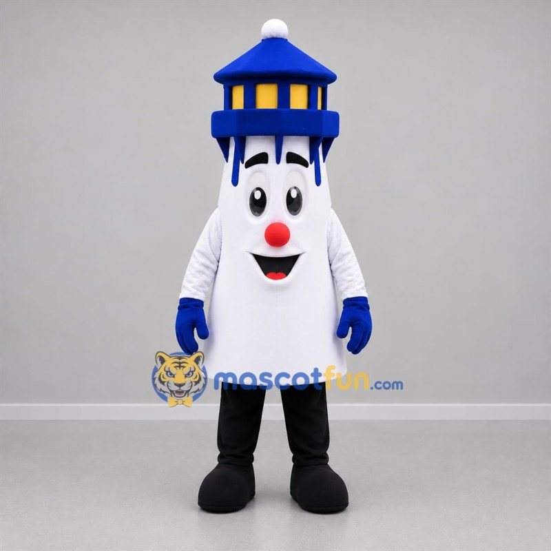 Custom White and Blue Lighthouse Mascot Costume Adult Full Body Suit for Coastal Events