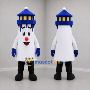 Custom White and Blue Lighthouse Mascot Costume Adult Full Body Suit for Coastal Events