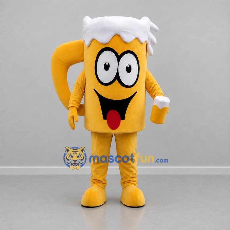 Custom Yellow and White Beer Mug Mascot Costume Adult Full Body Suit for Beverage Festivals