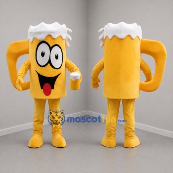 Custom Yellow and White Beer Mug Mascot Costume Adult Full Body Suit for Beverage Festivals