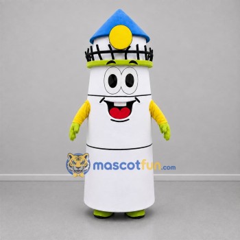 Custom White Blue and Yellow Lighthouse Mascot Costume Adult Full Body Suit for Coastal Events