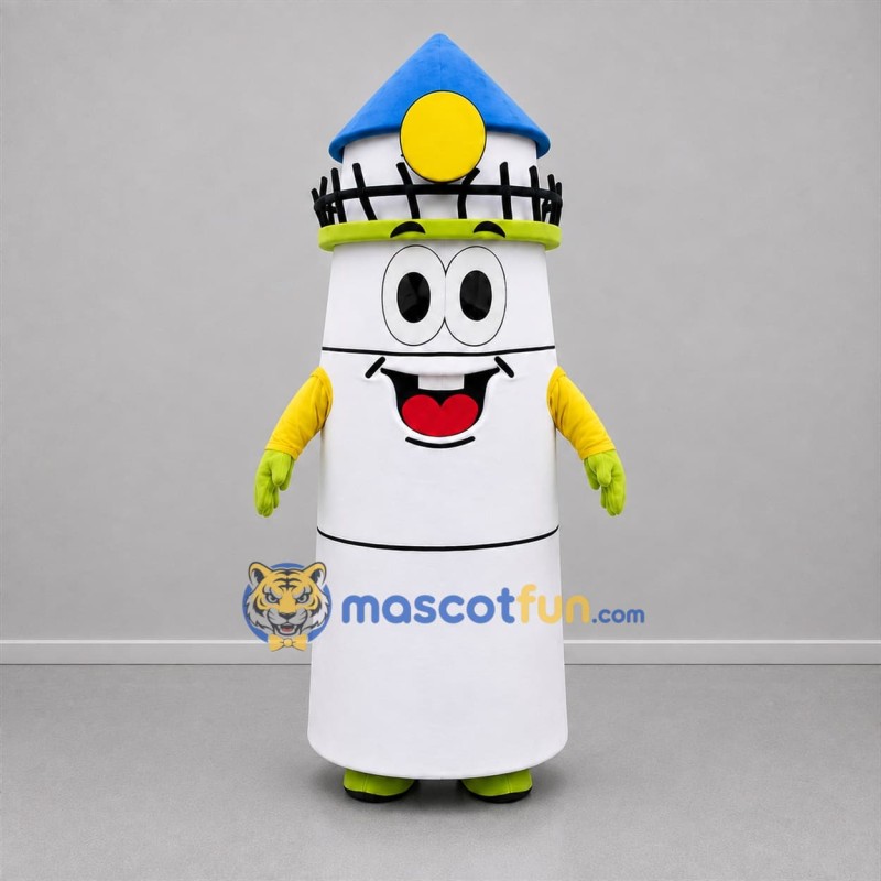 Custom White Blue and Yellow Lighthouse Mascot Costume Adult Full Body Suit for Coastal Events
