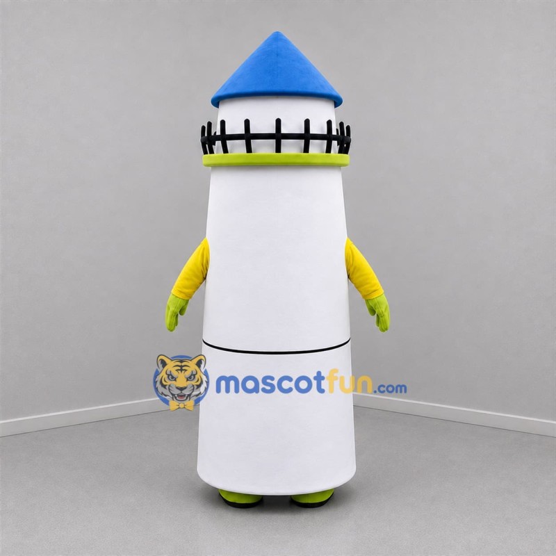 Custom White Blue and Yellow Lighthouse Mascot Costume Adult Full Body Suit for Coastal Events