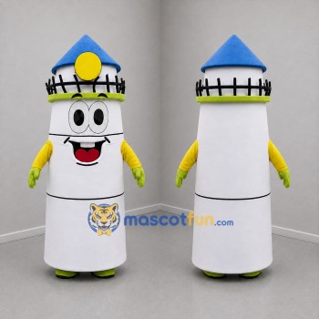Custom White Blue and Yellow Lighthouse Mascot Costume Adult Full Body Suit for Coastal Events