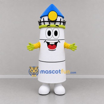 Custom White Blue and Yellow Lighthouse Mascot Costume Adult Full Body Suit for Coastal Events