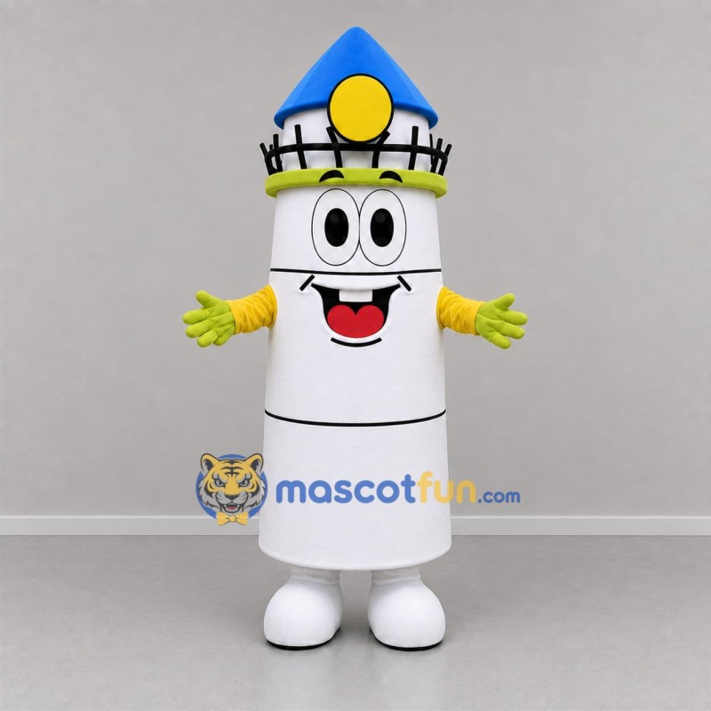 Custom White Blue and Yellow Lighthouse Mascot Costume Adult Full Body Suit for Coastal Events