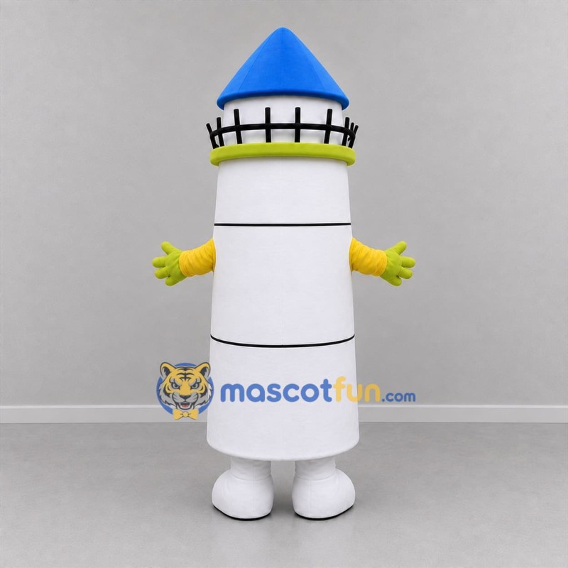 Custom White Blue and Yellow Lighthouse Mascot Costume Adult Full Body Suit for Coastal Events