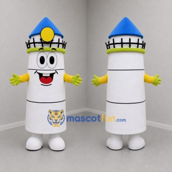 Custom White Blue and Yellow Lighthouse Mascot Costume Adult Full Body Suit for Coastal Events