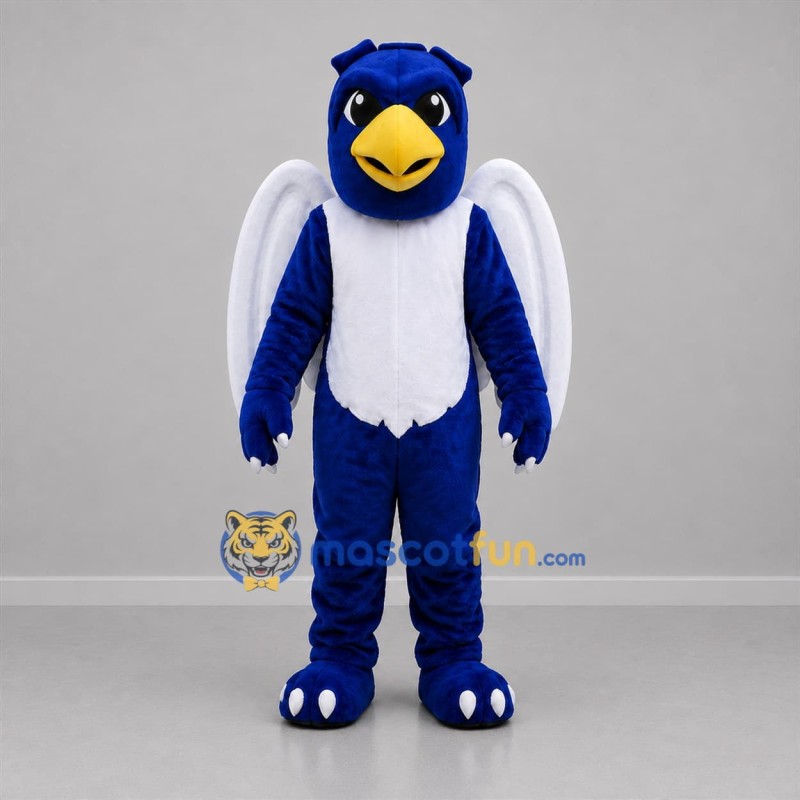 Custom Navy Blue and White Bird Mascot Costume Adult Full Body Suit for Sports Events