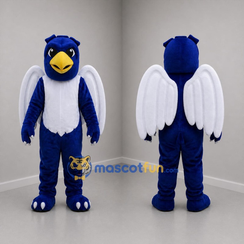 Custom Navy Blue and White Bird Mascot Costume Adult Full Body Suit for Sports Events