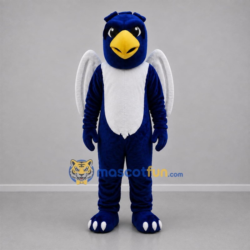 Custom Navy Blue and White Bird Mascot Costume Adult Full Body Suit for Sports Events