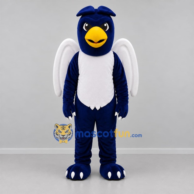 Custom Navy Blue and White Bird Mascot Costume Adult Full Body Suit for Sports Events
