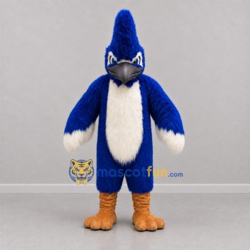 Custom Blue and White Crested Bird Mascot Costume Adult Full Body Suit for Sports Events