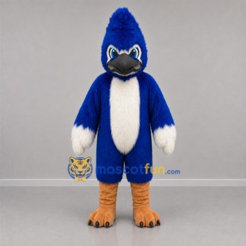 Custom Blue and White Crested Bird Mascot Costume Adult Full Body Suit for School Events