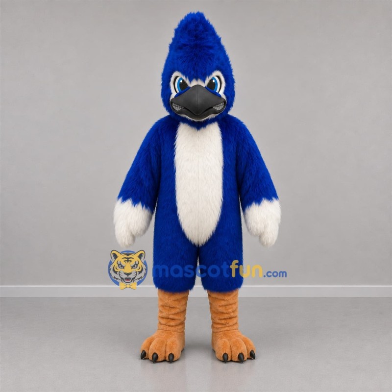 Custom Blue and White Crested Bird Mascot Costume Adult Full Body Suit for School Events