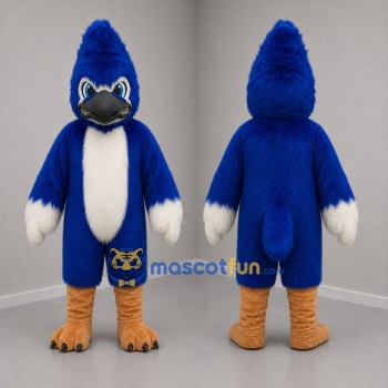 Custom Blue and White Crested Bird Mascot Costume Adult Full Body Suit for School Events