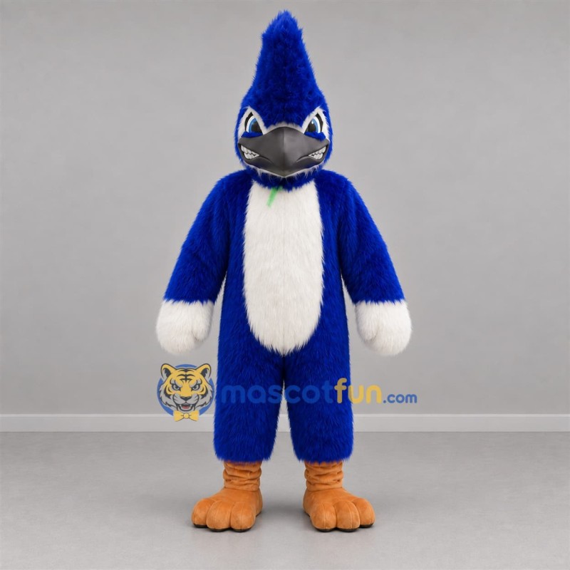 Custom Blue and White Crested Bird Mascot Costume Adult Full Body Suit for Sports Events