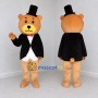 Custom Tan and Black Top Hat Bear Mascot Costume Adult Full Body Suit for Themed Events