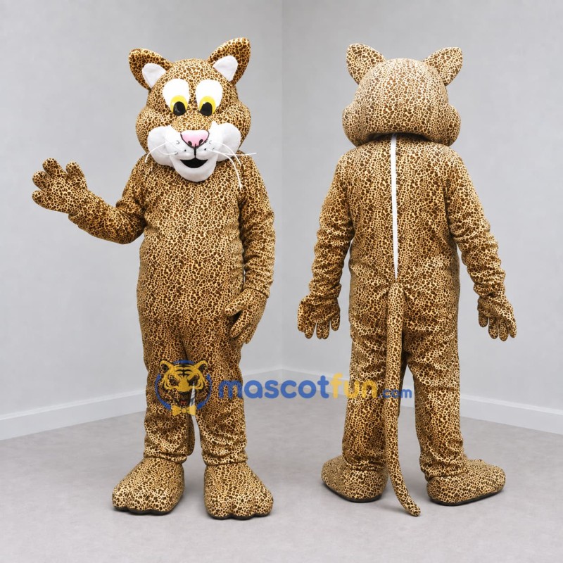 Custom Tan and Brown Spotted Cat Mascot Costume Adult Full Body Suit for Wildlife Events Custom Tan and Brown Spotted Cat Mascot Costume Adult Full Body Suit for Wildlife Events