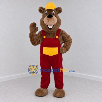 Custom Brown Red and Yellow Construction Beaver Mascot Costume Adult Full Body Suit for Community Events Custom Brown Red and Yellow Construction Beaver Mascot Costume Adult Full Body Suit for Community Events