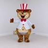 Custom Brown Red and White Top Hat Bear Mascot Costume Adult Full Body Suit for Parades