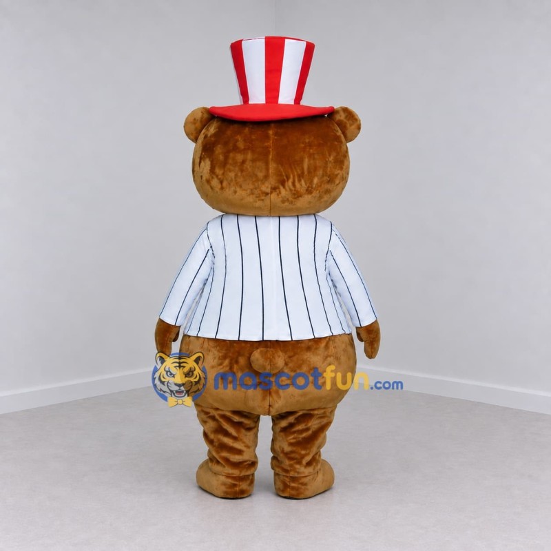 Custom Brown Red and White Top Hat Bear Mascot Costume Adult Full Body Suit for Parades