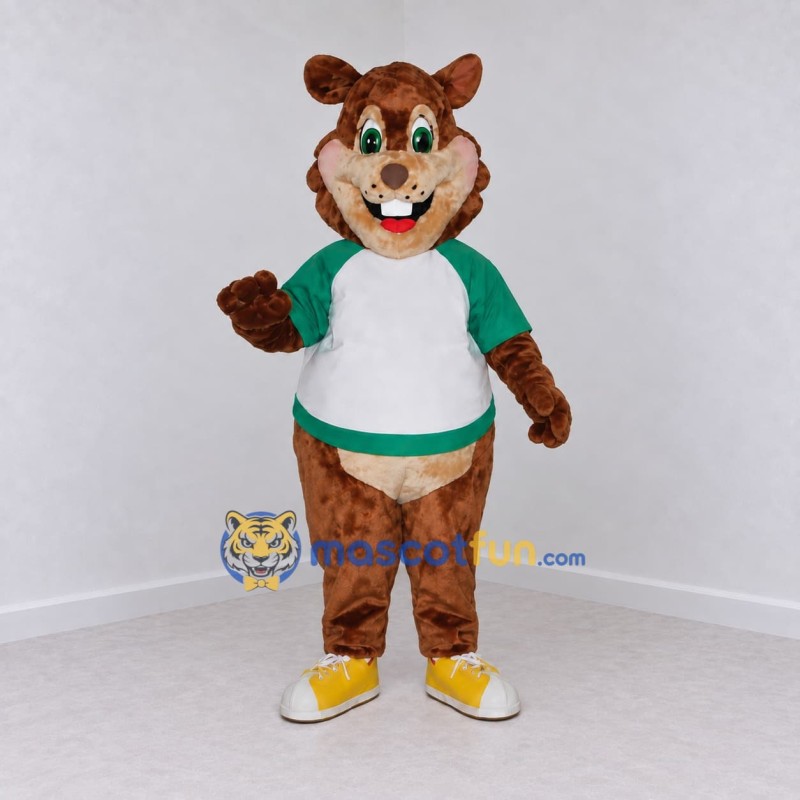 Custom Brown Green and White Squirrel Mascot Costume Adult Full Body Suit for School Events