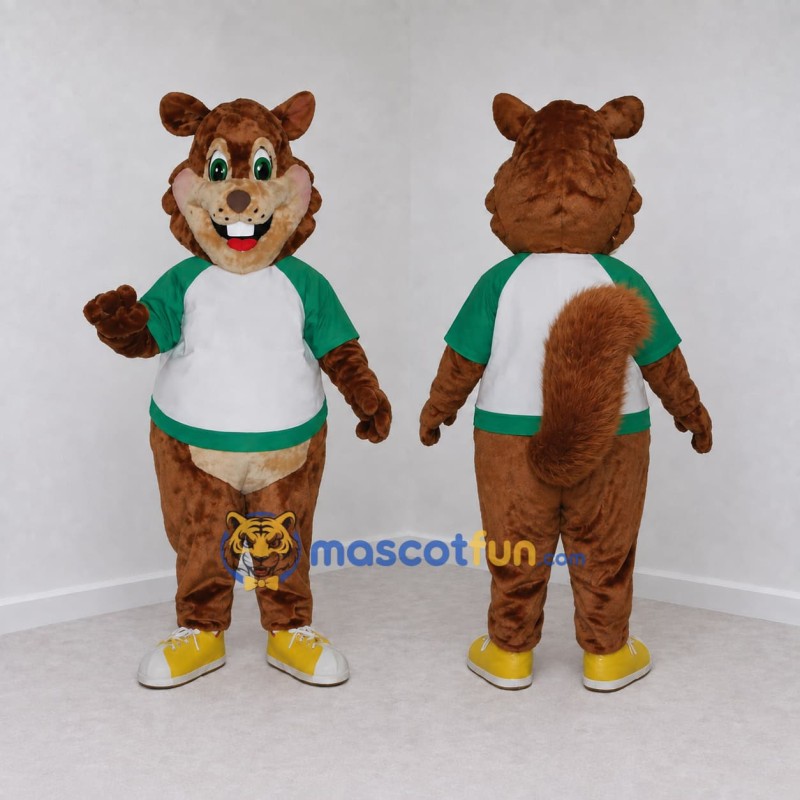 Custom Brown Green and White Squirrel Mascot Costume Adult Full Body Suit for School Events