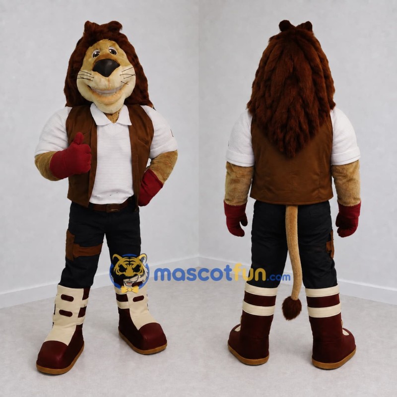 Custom Brown and White Adventurer Lion Mascot Costume Adult Full Body Suit for Themed Events Custom Brown and White Adventurer Lion Mascot Costume Adult Full Body Suit for Themed Events