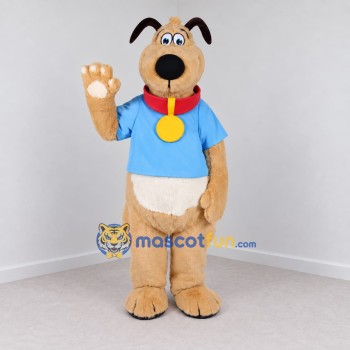 Custom Tan and Blue Dog Mascot Costume Adult Full Body Suit for School Events