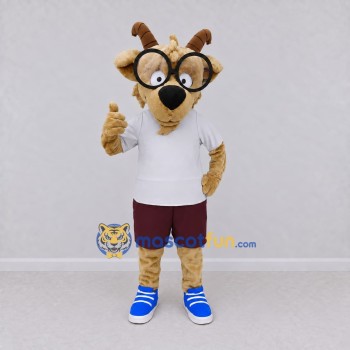 Custom Tan White and Burgundy Goat Mascot Costume Adult Full Body Suit for School Events