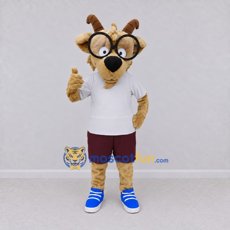 Custom Tan White and Burgundy Goat Mascot Costume Adult Full Body Suit for School Events