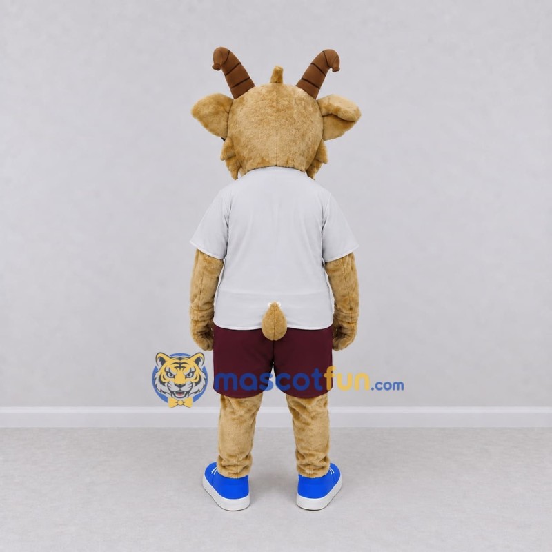Custom Tan White and Burgundy Goat Mascot Costume Adult Full Body Suit for School Events