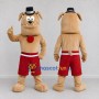 Custom Tan Red and Black Top Hat Bulldog Mascot Costume Adult Full Body Suit for Themed Events