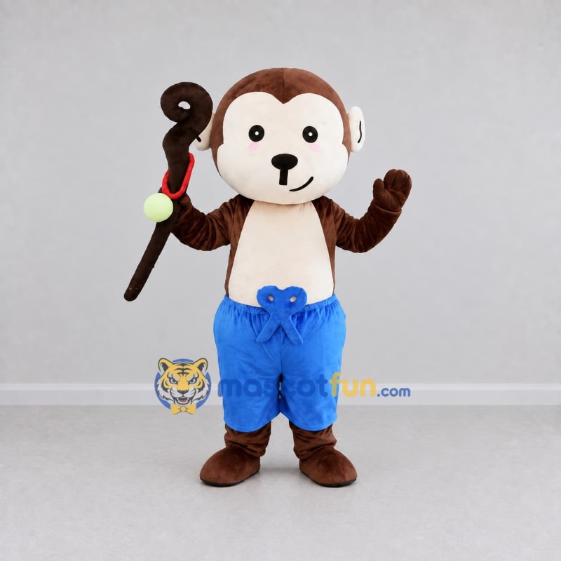 Custom Brown White and Blue Monkey Mascot Costume Adult Full Body Suit for Children's Events