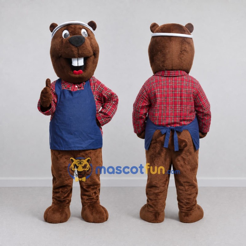 Custom Brown Red and Blue Beaver Mascot Costume Adult Full Body Suit for Community Events